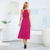 Women Strap Sleeveless Pleated Thin Halter Solid Color Lace Up Dress