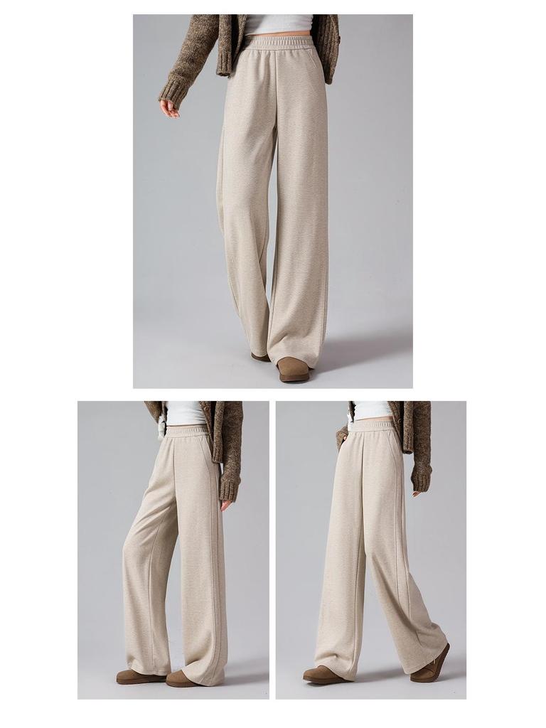 Women's Wool Wide-Leg Pants, Brown Herringbone, Slimming & Comfortable, Skin-Friendly, 2025 Autumn/Winter Collection