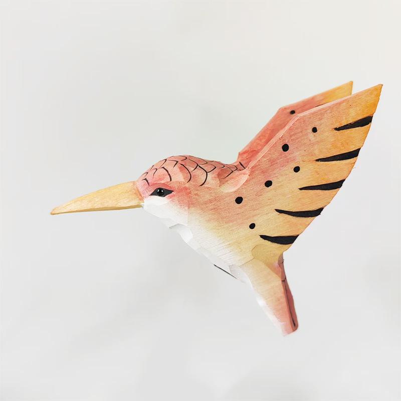 European Style Solid Wood Tabletop Ornament - Hummingbird Handmade Wood Carving Decor