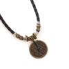 Vintage Round Leather Cord Pendant Necklace With Unique Fingerprint Design Bohemian Statement Jewelry For Women