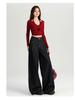 Damen 2024 Herbst Dunkelblaue High-Waist Wide-Leg Jeans - Bodenlang, Lockere Passform.