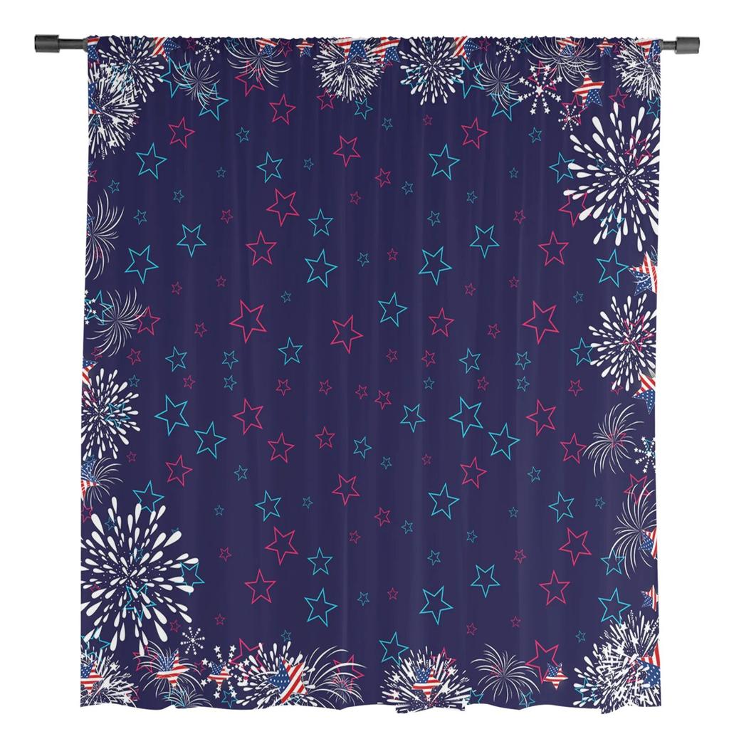 Independence Day Pentagram Fireworks Sheer Curtains for Living Room Bedroom Kids Room Tulle Window Treatment Drapes
