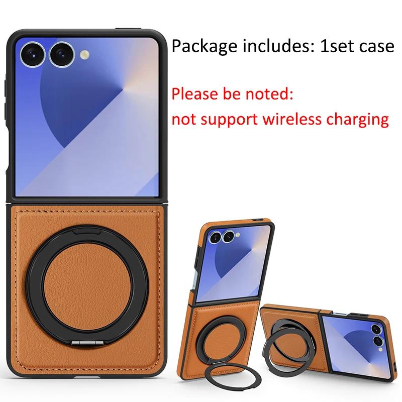 High Quality Slim Magnetic Rotating Ring Holder Leather Case For Samsung Galaxy Z Flip 7 6 5 4 3 Shockproof Camera Protect Cover