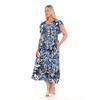 Flounce Sleeves Crew Neck Belted Floral Patterned Long Viscose Dress