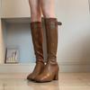White Gentle High Heel Skinny Boots Women's French Square Head Belt Buckle Back Zipper with Coat Boots