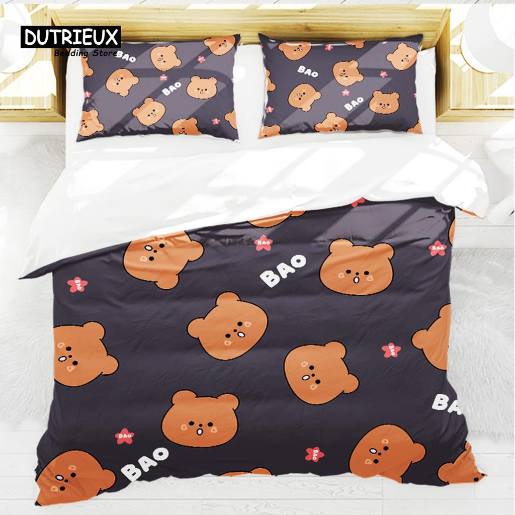 Cartoon Animals Toddler Bedding Set For Kids Girls Boys Bedroom Decor Cute Bear Rabbit Cat 3D Print Duvet Cover Set Pillowcases