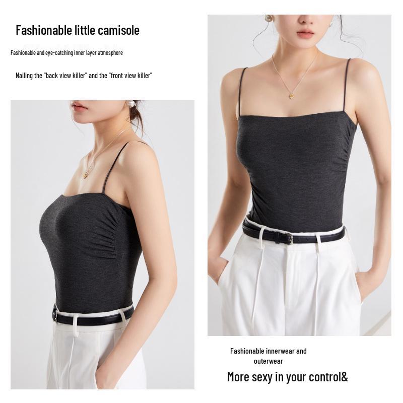 Elegant Pleated Camisole with Built-in Bra & Chest Pads - Women's Summer Outerwear