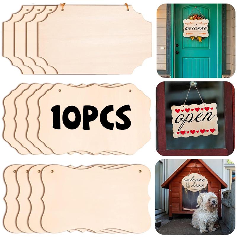 Unfinished Wood Boards Blank Wood Signs with Hanging Ropes Door Hanger DIY Wooden Sign Paintings Art Carving Crafts Wood Chips