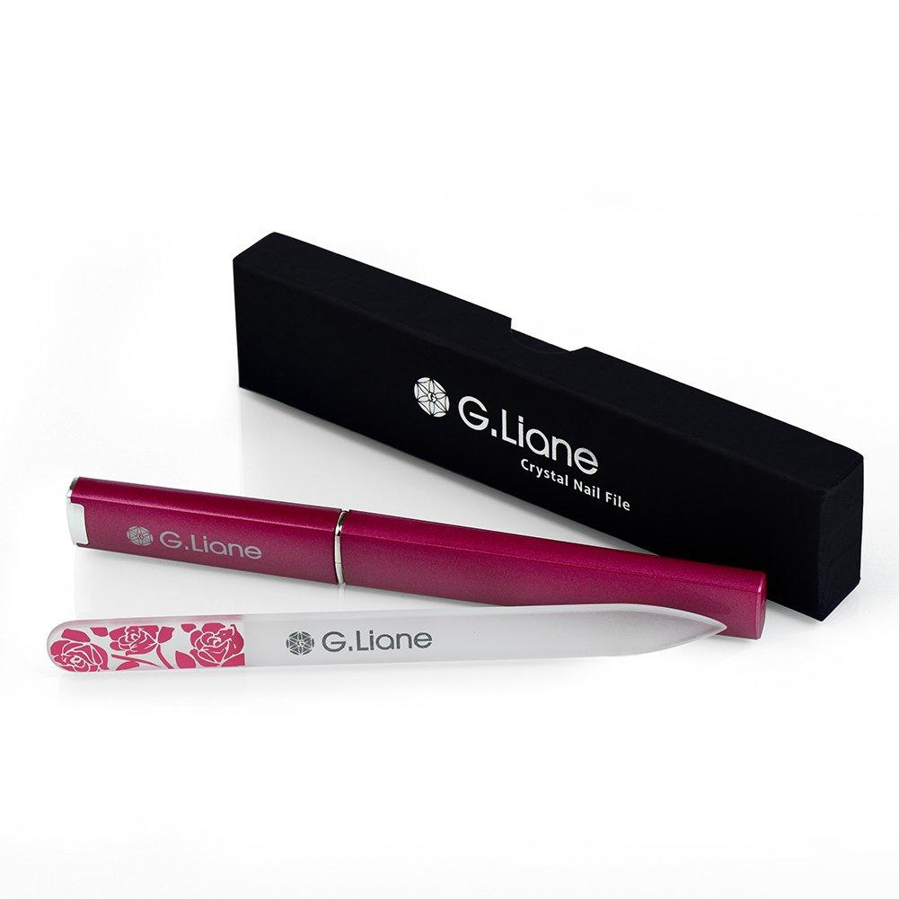 Glass Nail Professional Crystal Glass Nail File with Etched Glass Nail File for Manicure G.Liane File, Case, Double-Sided (Rose Pink)