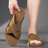 Men Slippers Handmade Simple Flats Brown Suede Sandals Summer Open Toe Beige Beach Shoes Plus Size