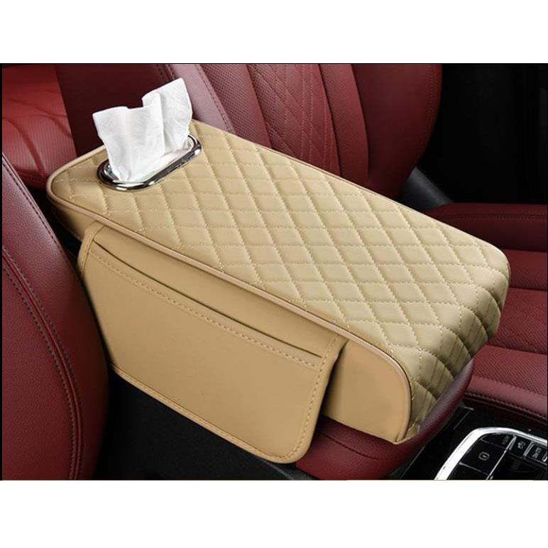 Bil Armstöd Kuddfodral med Papperslåda Läder Universalt Auto Mittkonsol Armstöd Skyddsmatta Stödhöjd Kudde med Förvaringsväska
