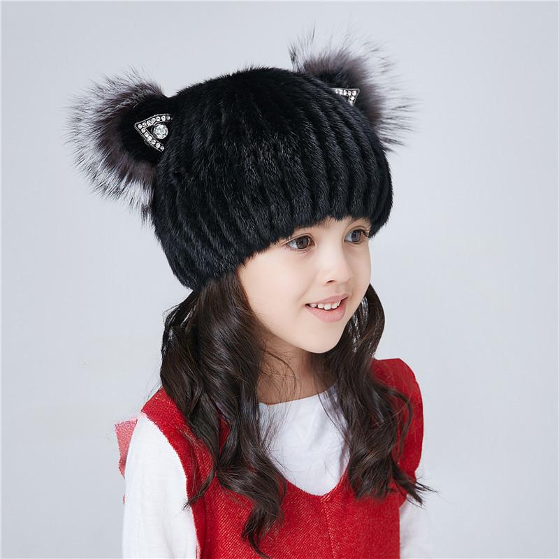 Autumn and winter new women's fur straw hat girls girls mink leather hat cat ears fox hair knitted hat ear hat