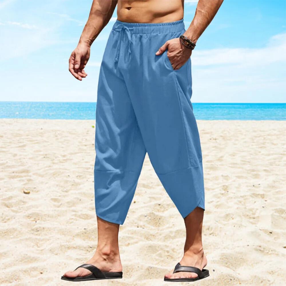 Mens Polyester Cotton Shorts 3/4 Summer Baggy Sweatshorts Trousers Solid Men Hip Hop Loose Long Streetwear Pants 2XL