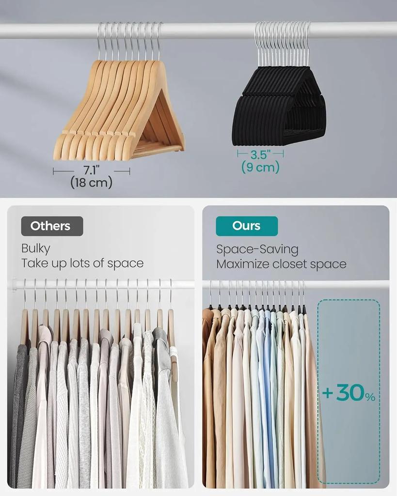 Velvet Hangers 50 Pack, Non-Slip Clothes Hangers, 17 X 8.3 Inches, Coat Hangers with Wide Shoulder Notches, Pants Bar