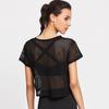 Women's Mesh Yoga Shirt Sexy Short Sleeve Sport Top Blouse Cover Up Quick Dry Gym Clothes Running Fitness Tank