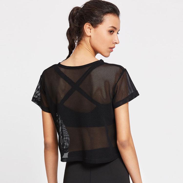 Women's Mesh Yoga Shirt Sexy Short Sleeve Sport Top Blouse Cover Up Quick Dry Gym Clothes Running Fitness Tank