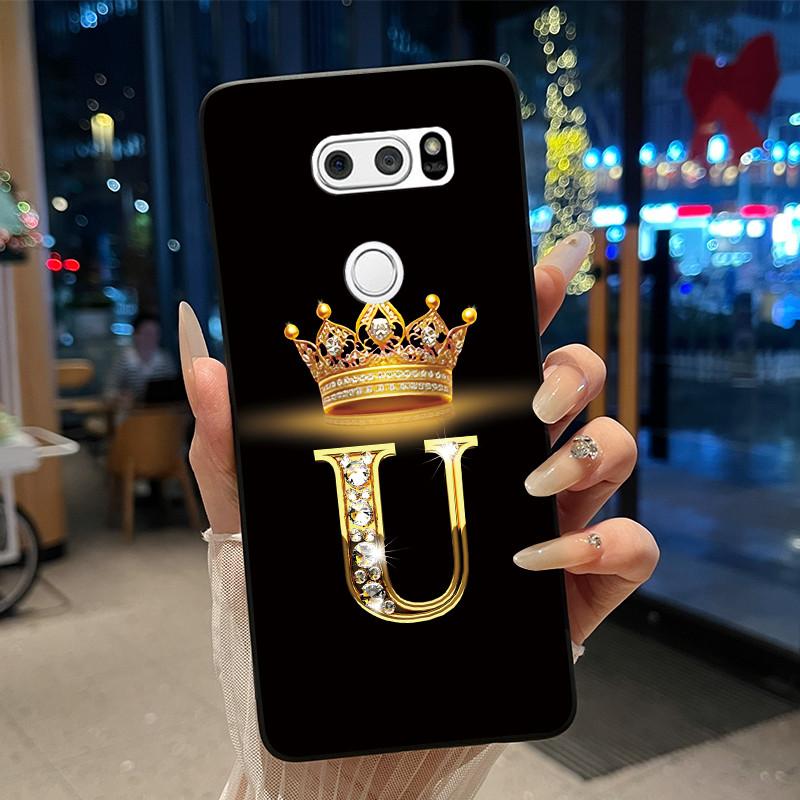 Phone Case For LG V30/V30 Plus/V30S ThinQ/V35 ThinQ Soft Silicone Beautiful Trendy Crown Letter Pattern Black Case Casing