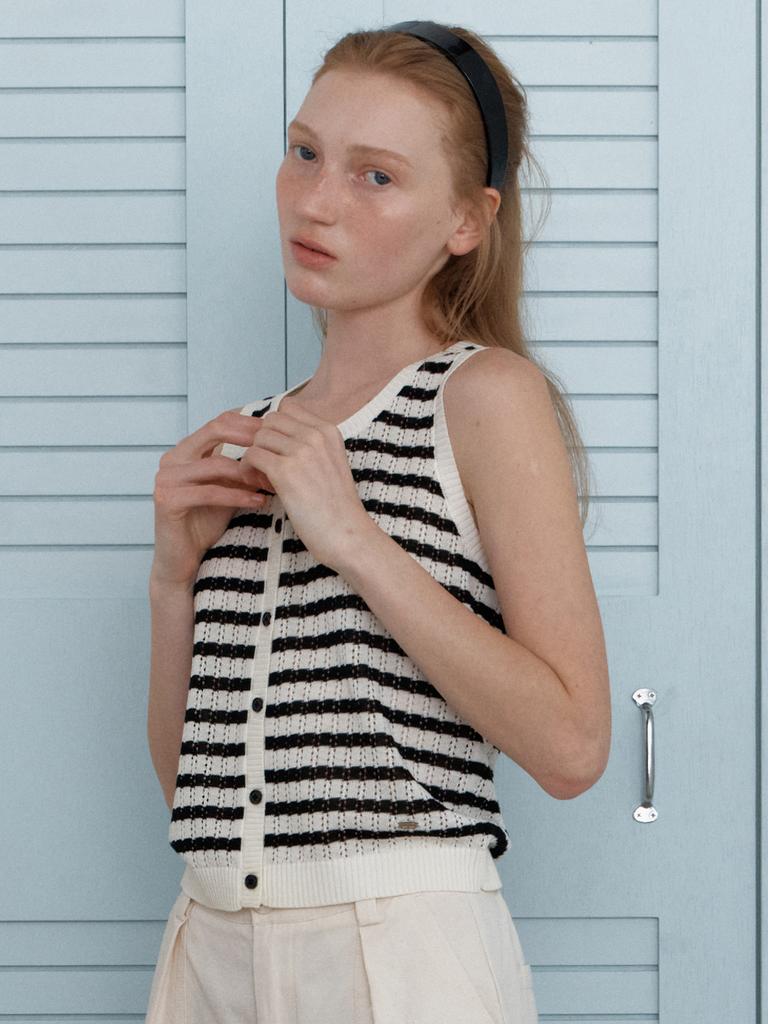 Elssibeui Linen Stripe Sleeveless Knit_Black