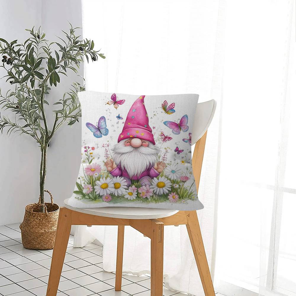 Adorable Gnome & Floral Garden Cushion Cover Car Throw Pillow Case For Sofa Car Christmas Gift