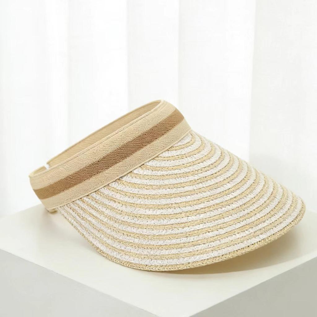 Women's Sun Visor Hat Outdoor Open-Top Straw Hat Woven Topless Two-Color Baseball Cap Summer Sunscreen Sunshade Beach Hat