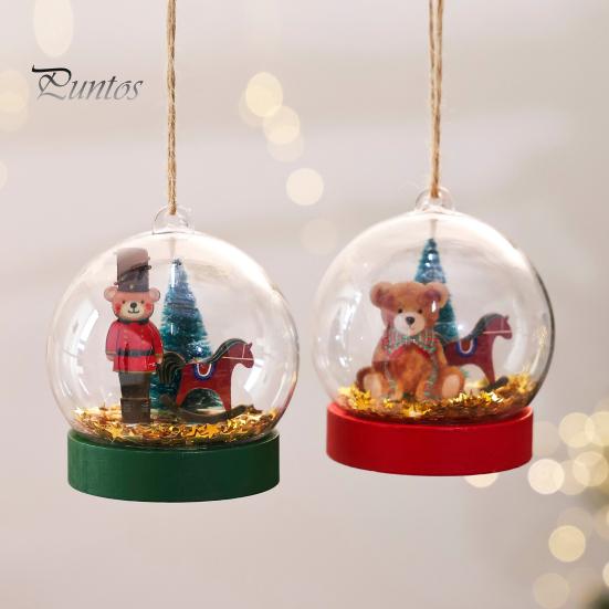 Fairy Tale Style Holiday Ornaments Crystal Ball Bear/Nutcracker Christmas Tree Hanging Ornament, Transparent Spherical Decor Supplies Pendant