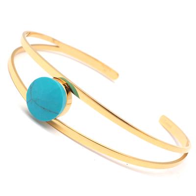 [Q2560] - Brățară designer Oțel 'Boho' turcoaz auriu - 65 mm- 12 mm