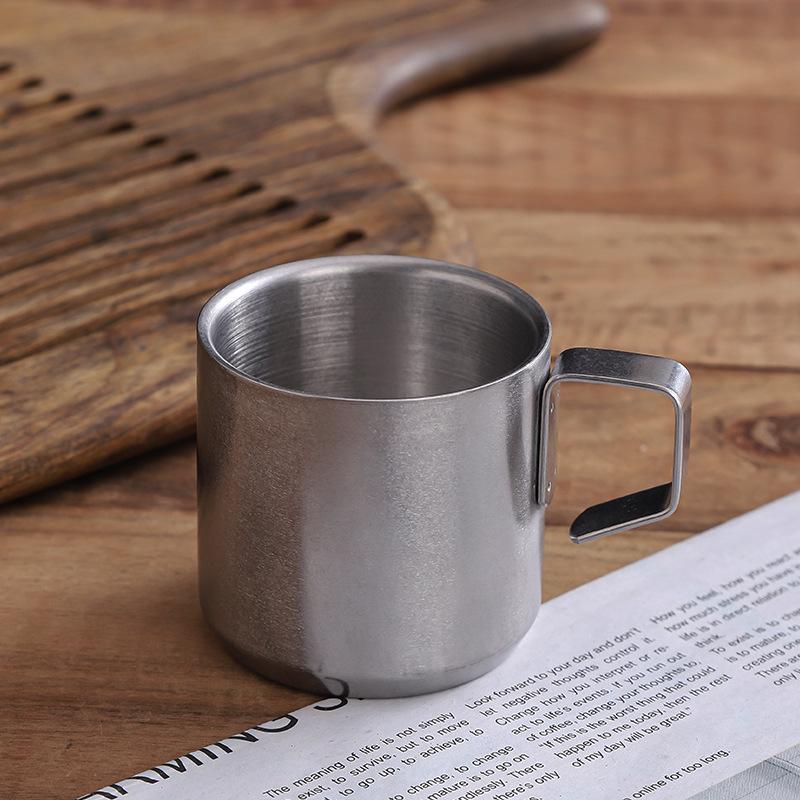 Retro 304 Stainless Steel Double-Layer Insulated Coffee Mug with Handle and Custom Pattern