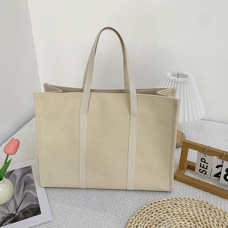 Simple and Stylish Large Capacity Hand-held Contrasting Canvas Bag, Japanese and Korean Three-dimensional Versatile Commuting Tote Bag