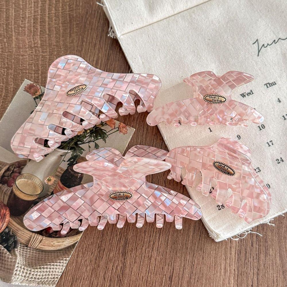 PVC Checkered Hair Clip Butterfly Cloud Shark Clip Fashion Pink Plaid Hair Claw  Girl