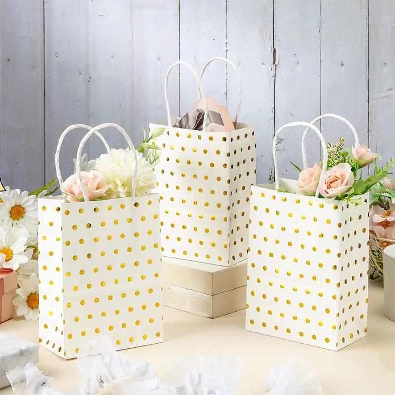 WTEMPO 12PCS 6*11*15CM Christmas/New Year Round Dot Printed Gifts Bags Portable Foldable Paper Gift Handbags Creative Festivals Gift Packaging Bags