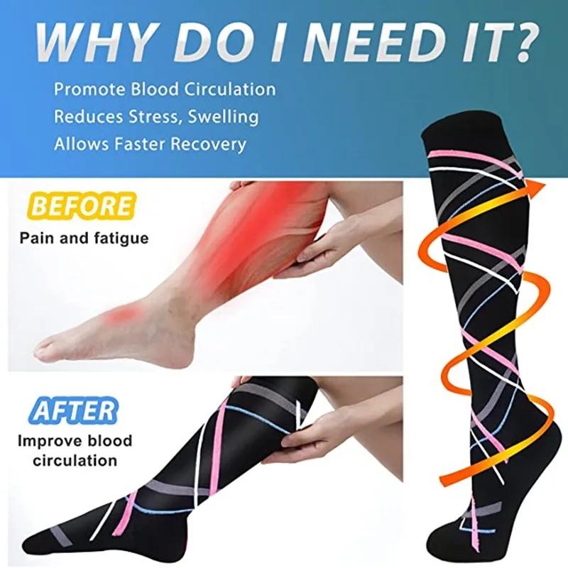 HYSAIXIA Brand New 5/6 Pairs Compression Socks Blood Circulation Men Women Pressure Running Stockings Nylon Varicose Veins