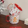 1Pc Christmas Gingerbread Man Ceramic Mug, Colorful Embossed Cute Gingerbread Man Large Capacity Ceramic Mug, Suitable for Christmas  Decoration