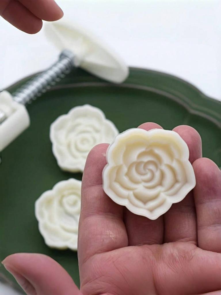 Rose Shaped Mooncake Mold Setwith Press Tool- Romantic Baking Kit FolValentine's Dates DIY Home Dessert Asian Festiva Cooking