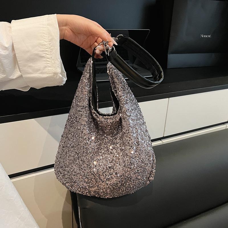 

Women bags women s bags 2025 new European and American fashion sequined armpit bags large capacity shoulder bucket bags чорний