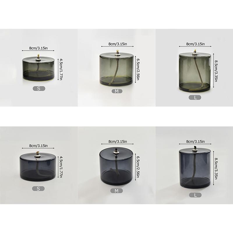 1PC Table Candle Rustic Oil Lamp with Wick Home Decoration Grey Green Cylindrical Transparent Glass Candlestick Christmas Dinner