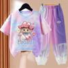 LBB Girls' Quick-drying Sports Set Summer Children's Fashionable Breathable Short-sleeved Ice Silk Set