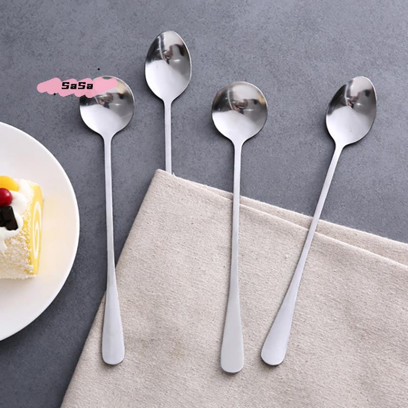 1Pc Long Handle Stainless Steel Spoon for Coffee Ice Cream Stirring Meal Tableware Household Dinner Fruit Fork