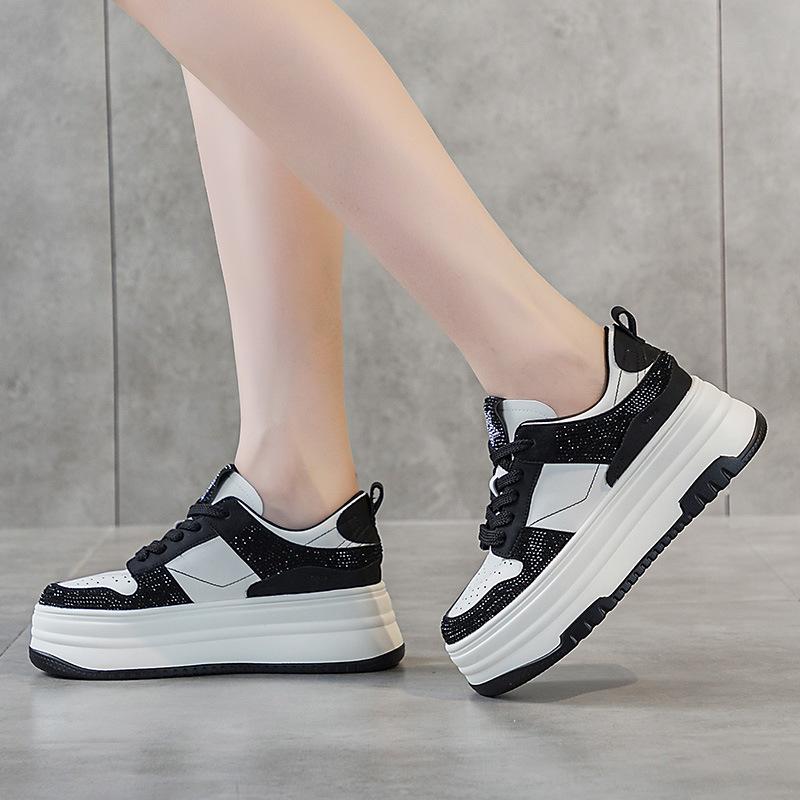 Small size niche rhinestone platform little white shoes women's autumn new casual little white shoes muffin board shoes