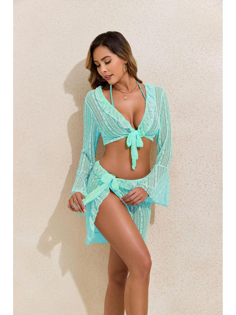 2025 Sun Protection Long Sleeve Beach Dress & Sexy Two-Piece Bikini Set