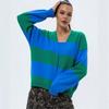 Pullover im europäischen und amerikanischen Stil, farbblockierter gestreifter Cardigan für Damen, lockere Strickjacke mit langen Ärmeln für Damen, Damenpullover