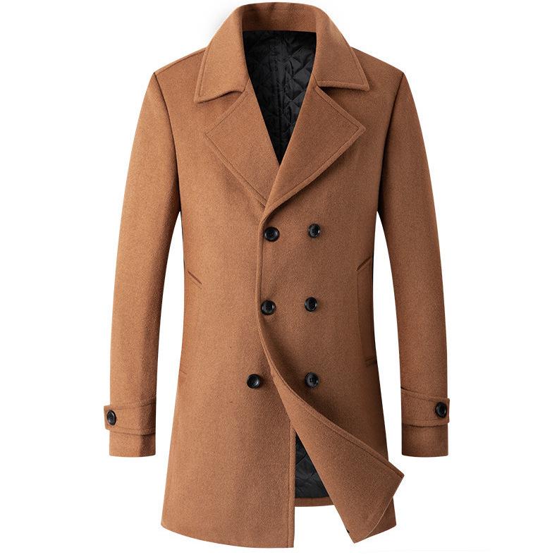 Men's Double-Breasted Wool Coat - Stylish, Cotton-Lined, Thick Mid-Length with Lapel Collar for Autumn/Winter 2025.
