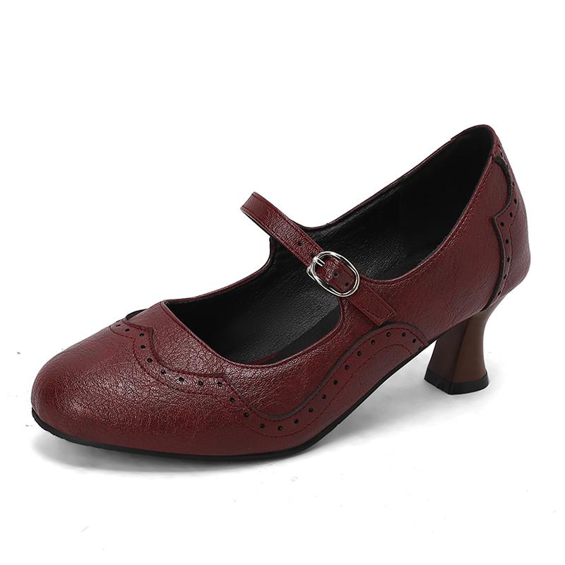 Fashion 2025 Spring Vintage PU Leather Women's Shoes Rome Style Splice Pointed Toe Ankle Strap Buckle Ladies High Pumps Plus Size 32-48