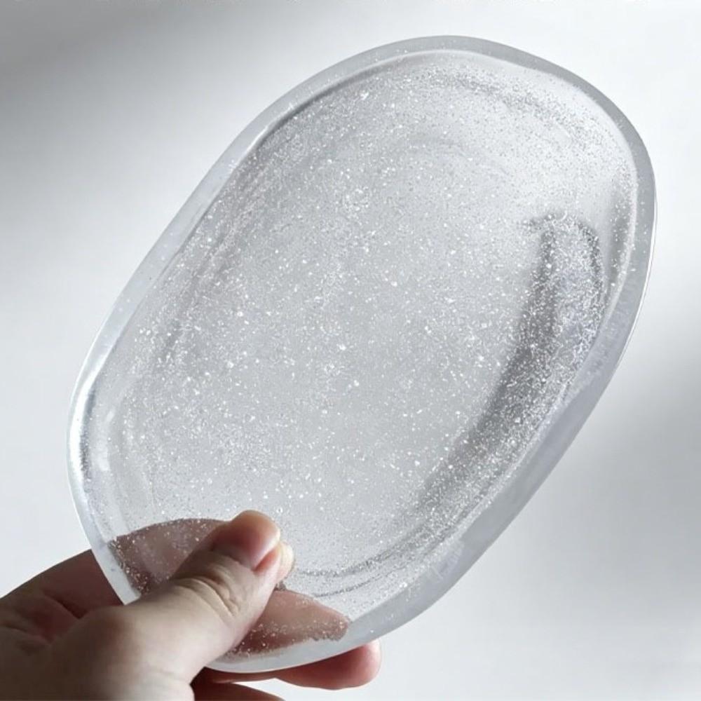 Exquisite Glass Dessert Dish Oval Shape Spit Bone Plate Simple Cold Dishes Restaurant