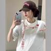 Heavy cotton American white short-sleeved t-shirt women's summer new loose large size fat mm lazy wind half-sleeved top