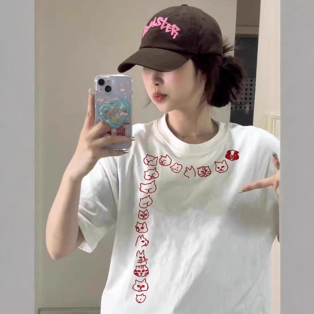 Heavy cotton American white short-sleeved t-shirt women's summer new loose large size fat mm lazy wind half-sleeved top