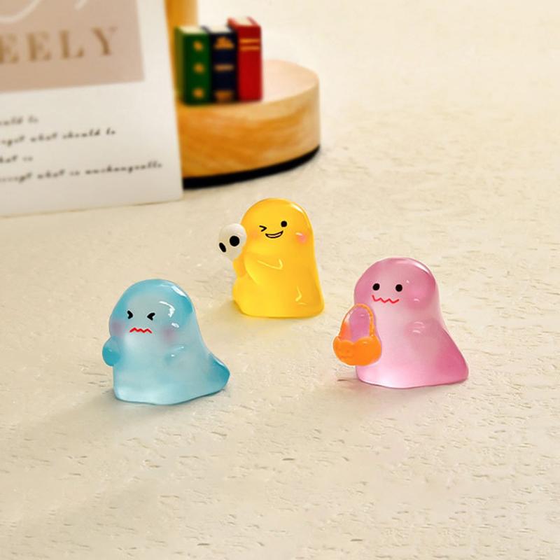 Mini Luminous Halloween Ghost Ornament Cartoon Doll Micro Landscape Dollhouse Model Car Interior Home Desktop Decoration