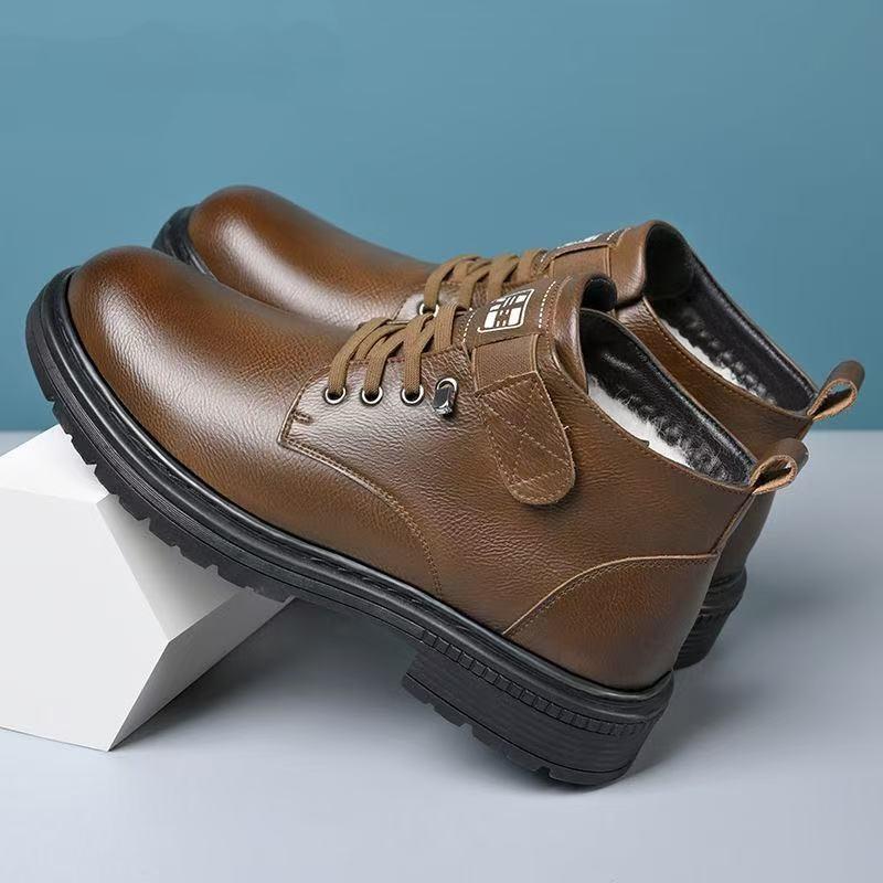 

Мужские высокие ботинки, зимняя мужская кожаная обувь, флисовые и утепленные теплые хлопковые ботинки, удобная повседневная обувь на мягкой подошве 44