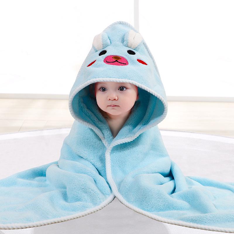 Newborn Cartoon Hooded Swaddle Blanket - Absorbent Coral Fleece for Spring & Autumn