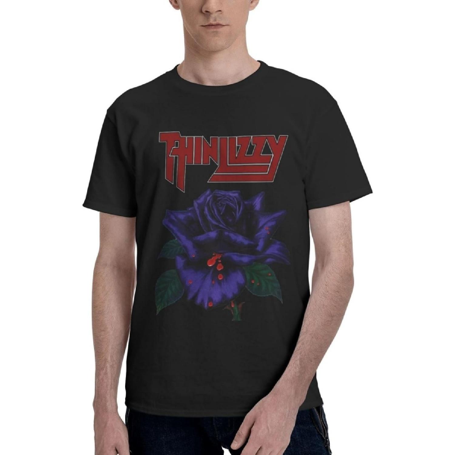 Medezia Thin Lizzy Black Rose T-Shirt Fitness Crew Activewear Athletic Gym Workout Top S