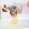 Elegant Kimono Hair Clip Metal Tassel Traditional Fan Shape Hairpin Sakura Flower Cloth Flower Hair Accessories Kids Girls